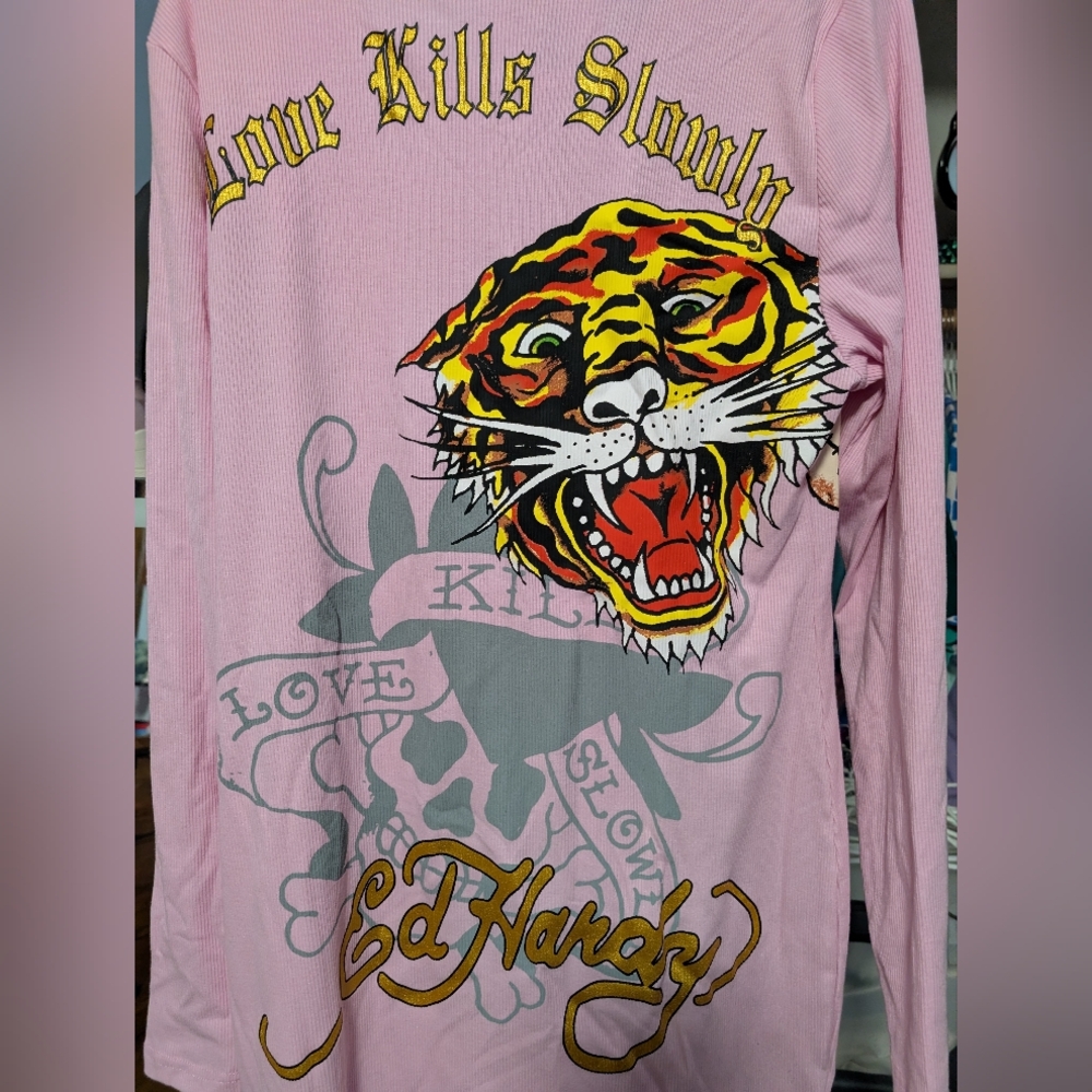 Ed Hardy Retro Flash Ribbed Mini Dress - Pink Size 1X (EUC) - Picture 8 of 12